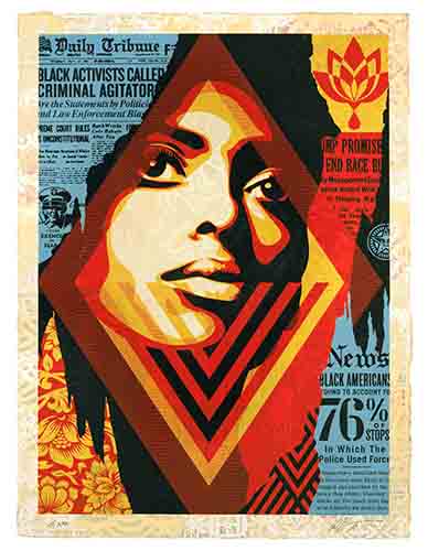 1. Shepard Fairey Bias By Numbers 2019 Silkscreen and mixed media collage on paper HPM 76 x 104 LR