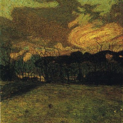 Benvenuti Benvenuto Pineta di Sueze al tramonto 1902 olio su cartone 41 x 32 cm 400x400